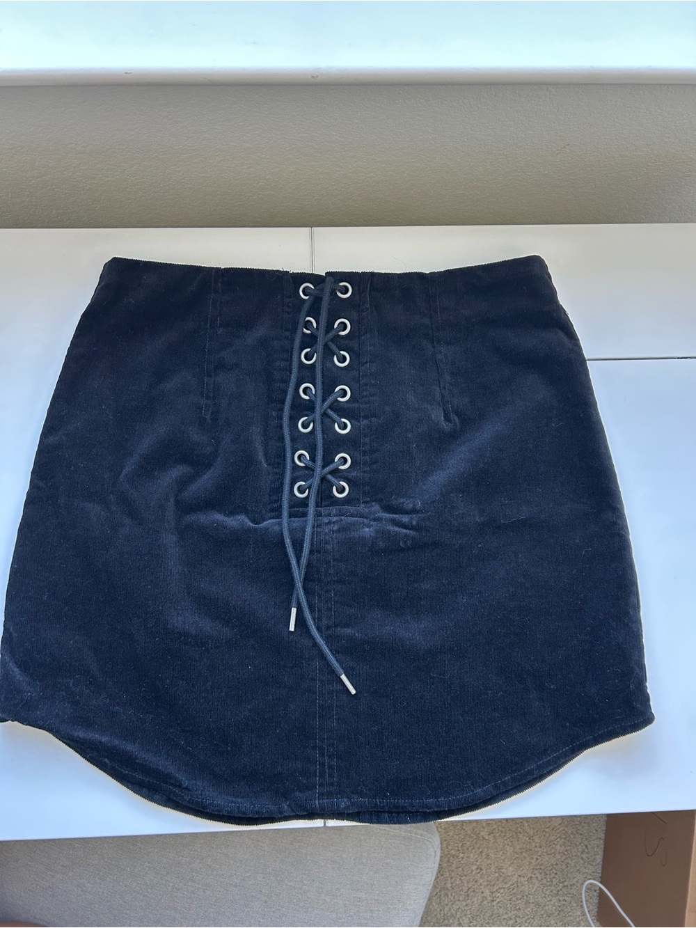 Forever 21 Black Corduroy Lace-Up Mini Skirt